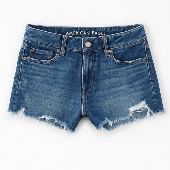 American Eagle Ex-Boyfriend Stretch Denim Shorts Distressed Raw Hem Size 000 - Picture 1 of 11